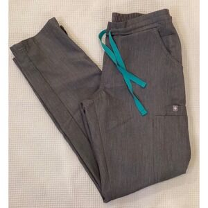 FIGS Technical Collection Scrub Pants XXS Petite Graphite Gray Teal Drawstring